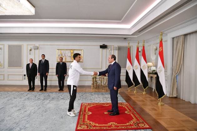 Egyptian president receives national football team in El Alamein Egyptian President Abdel Fattah al-Sisi receives members of the Egyptian national football team and the technical and administrative staff in El Alamein, Egypt, on July 11, 2026. The meeting was attended by Prime Minister Mostafa Madbouly, Minister of Youth and Sports Jawhar Nabil, and Egyptian Football Association President Hany Abo Rida. Photo by Egyptian President Office apaimages Cairo Cairo Egypt 110726_Egypt_EPO_00(5) Copyright: xapaimagesxEgyptianxPresidentxOfficex xapaimagesx