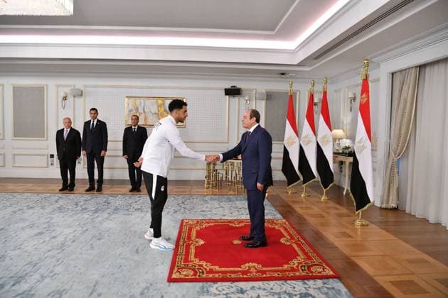 Egyptian president receives national football team in El Alamein Egyptian President Abdel Fattah al-Sisi receives members of the Egyptian national football team and the technical and administrative staff in El Alamein, Egypt, on July 11, 2026. The meeting was attended by Prime Minister Mostafa Madbouly, Minister of Youth and Sports Jawhar Nabil, and Egyptian Football Association President Hany Abo Rida. Photo by Egyptian President Office apaimages Cairo Cairo Egypt 110726_Egypt_EPO_00(7) Copyright: xapaimagesxEgyptianxPresidentxOfficex xapaimagesx