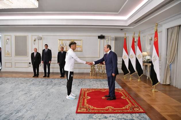 Egyptian president receives national football team in El Alamein Egyptian President Abdel Fattah al-Sisi receives members of the Egyptian national football team and the technical and administrative staff in El Alamein, Egypt, on July 11, 2026. The meeting was attended by Prime Minister Mostafa Madbouly, Minister of Youth and Sports Jawhar Nabil, and Egyptian Football Association President Hany Abo Rida. Photo by Egyptian President Office apaimages Cairo Cairo Egypt 110726_Egypt_EPO_00(3) Copyright: xapaimagesxEgyptianxPresidentxOfficex xapaimagesx