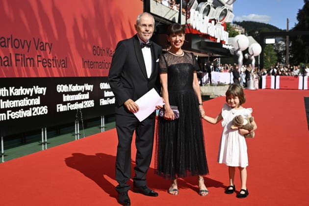 The final day of the 60th Karlovy Vary International Film Festival, on July 11, 2026. Archaeologist Andrea Bartoskova, middle, and moderator Marek Eben, left. (CTKxPhoto KaterinaxSulova) CTKPhotoP2026071103757  CTKPhotoP2026071103757