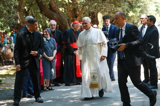 IPA86601781 - Italy, Castel Gandolfo, Vatican, July 11, 2026.Pope Leo XIV attends the event Lunch with the Pope with about 200 socially vulnerable people from the Diocese of Rome, at Borgo Laudato Si’ in the Pontifical Gardens of Castel Gandolfo. Photograph by F.OROGLIA Catholic Press Photo  Copyright: xF.ORIGLIA CPPx xF.ORIGLIA CPPx 86601781