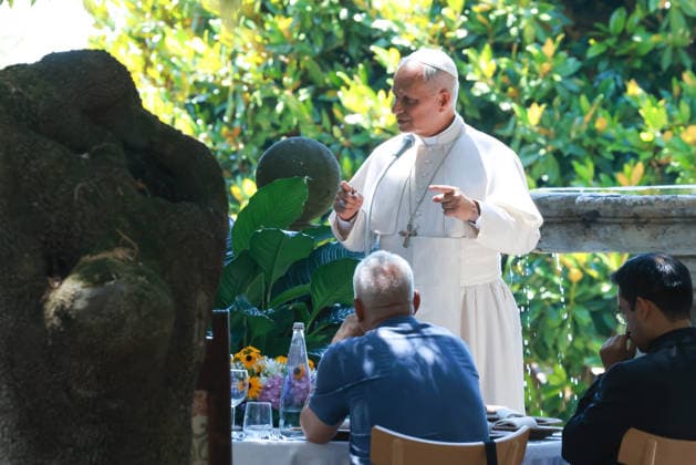 IPA86601823 - Italy, Castel Gandolfo, Vatican, July 11, 2026.Pope Leo XIV attends the event Lunch with the Pope with about 200 socially vulnerable people from the Diocese of Rome, at Borgo Laudato Si’ in the Pontifical Gardens of Castel Gandolfo. Photograph by F.OROGLIA Catholic Press Photo  Copyright: xF.ORIGLIA CPPx xF.ORIGLIA CPPx 86601823