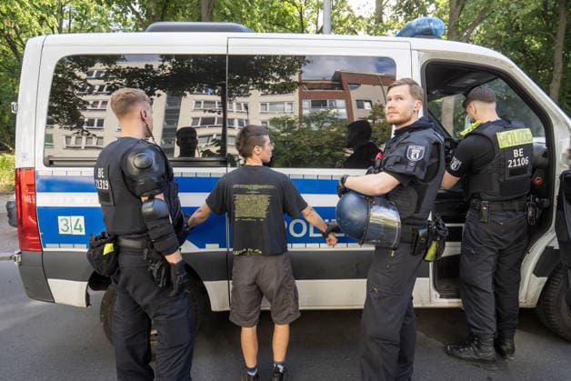 Pro-Palestine activists protest outside Rheinmetall weapons factory in Berlin BERLIN, GERMANY - JULY 11: Police officers take an activist into custody during a demonstration outside a Rheinmetall weapons production facility in the Wedding district of Berlin, Germany, on July 11, 2026. Hundreds of anti-war and pro-Palestine protesters gathered to voice their opposition to the defense company s operations, leading to several interventions by the police. Ilkin Eskipehlivan Anadolu Berlin Germany. Editorial use only. Please get in touch for any other usage.  Copyright: x2026xAnadoluxIlkinxEskipehlivanx