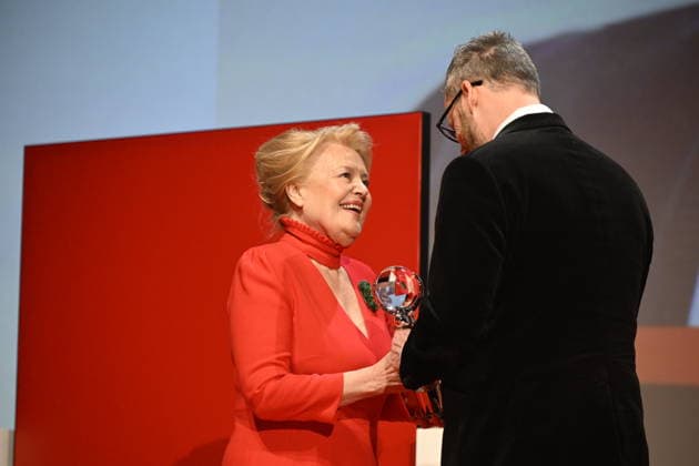 The final day of the 60th Karlovy Vary International Film Festival, on July 11, 2026. Slovak actress and diplomat Magda Vasaryova received Festival President s Award at the event s closing ceremony. On the right side is seen festival executive director Krystof Mucha. (CTKxPhoto KaterinaxSulova) CTKPhotoP2026071104317  CTKPhotoP2026071104317