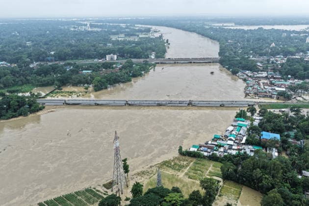 July 11, 2026, Satkania, Chattogram, Bangladesh: July 11, 2026 Ã¢â‚¬ Satkania, Chattogram, Bangladesh: An aerial view shows the swollen Sangu River flowing beneath bridges in Satkania after days of relentless monsoon rainfall. Severe floods across Chattogram Division have killed at least 39 people and affected more than 928,000, inundating communities, roads and cropland. Satkania Bangladesh - ZUMAh178 20260711_zip_h178_072 Copyright: xMuhammadxAmdadxHossainx
