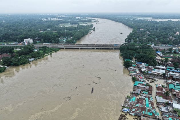 July 11, 2026, Satkania, Chattogram, Bangladesh: July 11, 2026 Ã¢â‚¬ Satkania, Chattogram, Bangladesh: An aerial view shows the swollen Sangu River flowing beneath bridges in Satkania after days of relentless monsoon rainfall. Severe floods across Chattogram Division have killed at least 39 people and affected more than 928,000, inundating communities, roads and cropland. Satkania Bangladesh - ZUMAh178 20260711_zip_h178_078 Copyright: xMuhammadxAmdadxHossainx