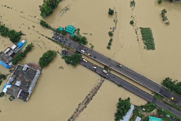 July 11, 2026, Satkania, Chattogram, Bangladesh: July 11, 2026, Satkania, Chattogram, Bangladesh: Aerial views show widespread flooding after the Sangu River overflowed, submerging roads, homes and cropland. Floods and landslides have killed at least 39 people and affected more than 928,000 across five districts in Chattogram Division, with thousands stranded. Satkania Bangladesh - ZUMAh178 20260711_zip_h178_083 Copyright: xMuhammadxAmdadxHossainx