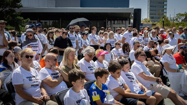 Srebrenica genocide victims commemorated on 31st anniversary in The Hague THE HAGUE, NETHERLANDS - JULY 11: Hundreds of people gather for an 11-kilometer symbolic Peace March held in memory of the 1995 Srebrenica genocide victims on its 31st anniversary, in The Hague, Netherlands, on July 11, 2026. Participants rest outside the former International Criminal Tribunal for the former Yugoslavia (ICTY) building during a commemoration event. Abdullah Asiran Anadolu The Hague Netherlands. Editorial use only. Please get in touch for any other usage.  Copyright: x2026xAnadoluxAbdullahxAsiranx