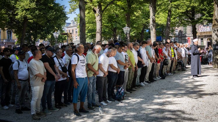 Srebrenica genocide victims commemorated on 31st anniversary in The Hague THE HAGUE, NETHERLANDS - JULY 11: Attendees perform a funeral prayer in absentia for 10 recently identified victims of the 1995 Srebrenica genocide during a commemoration ceremony marking its 31st anniversary, in The Hague, Netherlands, on July 11, 2026. Abdullah Asiran Anadolu The Hague Netherlands. Editorial use only. Please get in touch for any other usage.  Copyright: x2026xAnadoluxAbdullahxAsiranx