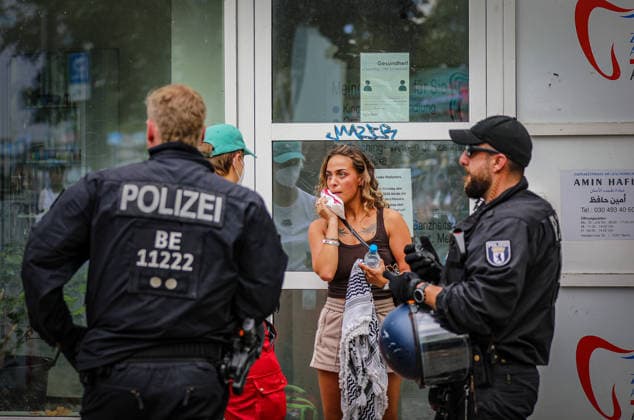 July 11, 2026, Berlin, Berlin, Germany: Berlin police detain several demonstrators during an anti-war protest against Rheinmetall and the German arms industry in Berlin, Germany, on July 11, 2026. Officers moved in to arrest multiple protesters after the demonstration, with several participants being physically restrained during the police operation. Berlin Germany - ZUMAa268 20260711_zip_a268_027 Copyright: xAbdelrahmanxAlkahloutx