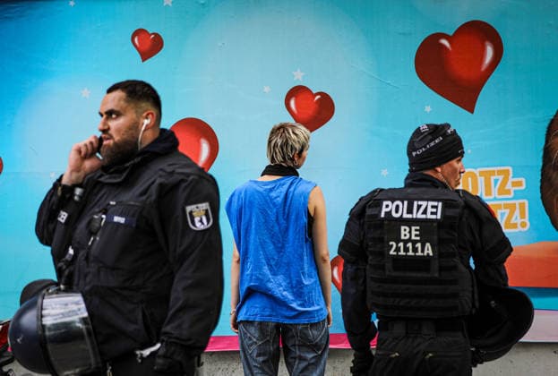 July 11, 2026, Berlin, Berlin, Germany: Berlin police detain several demonstrators during an anti-war protest against Rheinmetall and the German arms industry in Berlin, Germany, on July 11, 2026. Officers moved in to arrest multiple protesters after the demonstration, with several participants being physically restrained during the police operation. Berlin Germany - ZUMAa268 20260711_zip_a268_028 Copyright: xAbdelrahmanxAlkahloutx