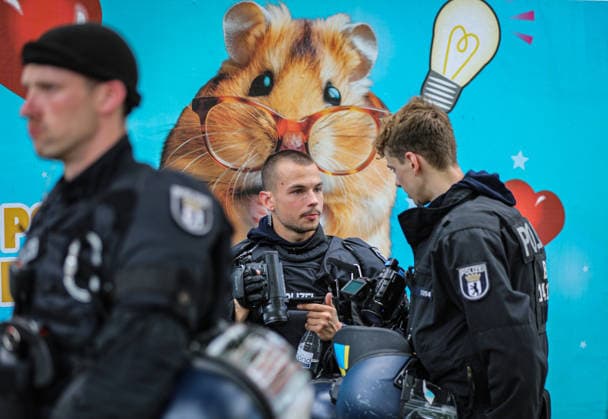 July 11, 2026, Berlin, Berlin, Germany: Berlin police detain several demonstrators during an anti-war protest against Rheinmetall and the German arms industry in Berlin, Germany, on July 11, 2026. Officers moved in to arrest multiple protesters after the demonstration, with several participants being physically restrained during the police operation. Berlin Germany - ZUMAa268 20260711_zip_a268_030 Copyright: xAbdelrahmanxAlkahloutx