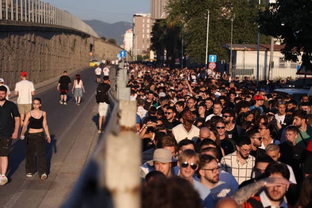 July 11, 2026, Tirane, Albania, ALB: People wait in line ahead of a concert by U.S. rapper Kanye West, also known as Ye, in Tirana, Albania, on July 11, 2026. The controversial decision of Albanian Prime Minister Edi Rama to allocate 4 million euros of emergency budget funds to purchase unsold tickets Ã’to save Albanias faceO has been contested and ridiculed as out of touch by protestors who have been demanding his resignation for over a month. Tirane ALB  - ZUMAs337 20260711_znp_s337_006 Copyright: xGentxShkullakux