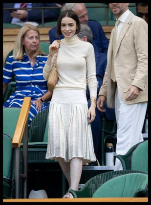 . 11 07 2026. London, United Kingdom. Actress Lily Collins arriving in the Royal Box for the Ladies Singles Final on day thirteen of the Wimbledon Tennis Championships in London.  xStephenxLockx xi-Imagesx IIM-26899-0172