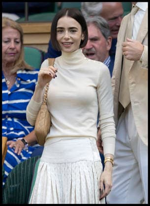 . 11 07 2026. London, United Kingdom. Actress Lily Collins arriving in the Royal Box for the Ladies Singles Final on day thirteen of the Wimbledon Tennis Championships in London.  xStephenxLockx xi-Imagesx IIM-26899-0173