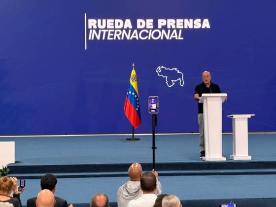 Jorge Rodriguez speaks to press as death toll rises to 4,333 in Venezuela earthquakes CARACAS, VENEZUELA - JULY 11: Jorge Rodriguez, Chief of Staff for Temporary Camps, holds a press conference to share important information with the nation in Caracas, Venezuela on July 11, 2026. The press conference took place in La Carlota, Caracas, where the relief center is located following the earthquakes that struck the country on June 24. Julio Urribarri Anadolu Caracas Venezuela. Editorial use only. Please get in touch for any other usage.  Copyright: x2026xAnadoluxJulioxUrribarrix