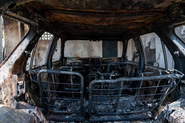 At least 12 dead in Los Gallardos wildfire in Almería, southern Spain - 11 Jul 2026 Interior of a burned-out vehicle at the El Pinar residential development. The Los Gallardos wildfire in Almería, Spain, has left 12 people dead, 7 people missing, and more than 6,000 hectares burned. On the ground, around 540 personnel deployed by the Spanish Government are involved in the response, including members of the Civil Guard, Civil Protection, and the Military Emergency Unit (UME). Los Gallardos Spain Copyright: xFrancisxGonzalezx xSOPAxImagesx INCENDIO-ALMERIA-20260711-FRANCIS-085
