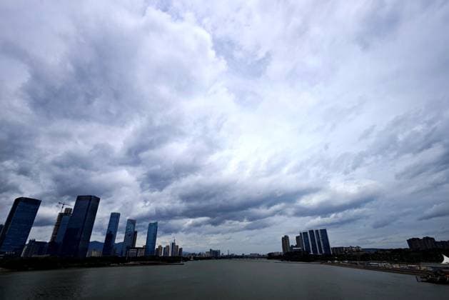 FUZHOU, CHINA - JULY 11: Clouds hang over the skyline as Typhoon Bavi, the ninth typhoon of the year, approaches on July 11, 2026 in Fuzhou, Fujian Province of China. Fujian has maintained its Level II typhoon emergency response and activated a Level IV flood control emergency response as Typhoon Bavi nears China s east coast on July 11.  Copyright: xChinaxNewsxServicex 111653654371