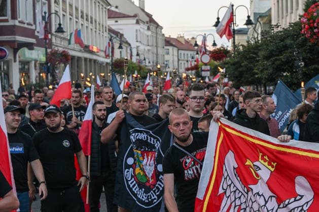 Poland Commemorates 83rd Anniversary Of Volhynia Genocide RZESZOW, POLAND - JULY 11: Participants march with Polish flags, torches, and nationalist banners through the city streets during a solemn commemoration on July 11, 2026, in Rzeszow, Poland. The silent march, organized by far-right and nationalist organizations including Oboz Narodowo-Radykalny (ONR), marks the 83rd anniversary of Bloody Sunday to honor over 100,000 Polish civilians tortured and murdered by the Ukrainian Insurgent Army (UPA) and the Organization of Ukrainian Nationalists (OUN-B) across Volhynia and Eastern Galicia between 1943 and 1947. Rzeszow Poland  Copyright: xArturxWidakx originalFilename: widak-polandma260711_np8cd.jpg