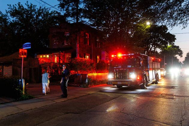July 11, 2026, Toronto, On, Canada: A firefighter direct pedestrians after active shooter at the Salsa on St. Clair event in Toronto, on Saturday, July 11, 2026. Toronto Canada  - ZUMAc35_ 20260711_zaf_c35_039 Copyright: xKeitoxNewmanx