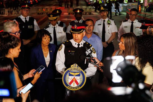 July 11, 2026, Toronto, On, Canada: Toronto Police Deputy Chief Frank Barredo addresses the media after a shooting at the Salsa on St. Clair event in Toronto, on Saturday, July 11, 2026. Toronto Canada  - ZUMAc35_ 20260711_zaf_c35_062 Copyright: xKeitoxNewmanx
