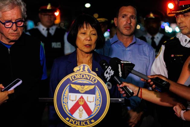 July 11, 2026, Toronto, On, Canada: Toronto Mayor Olivia Chow addresses the media after a shooting at the Salsa on St. Clair event in Toronto, on Saturday, July 11, 2026. Toronto Canada  - ZUMAc35_ 20260711_zaf_c35_063 Copyright: xKeitoxNewmanx