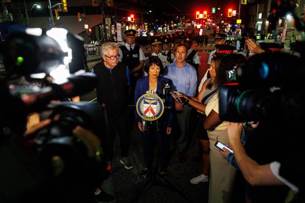 July 11, 2026, Toronto, On, Canada: Toronto Mayor Olivia Chow addresses the media after a shooting at the Salsa on St. Clair event in Toronto, on Saturday, July 11, 2026. Toronto Canada  - ZUMAc35_ 20260711_zaf_c35_065 Copyright: xKeitoxNewmanx