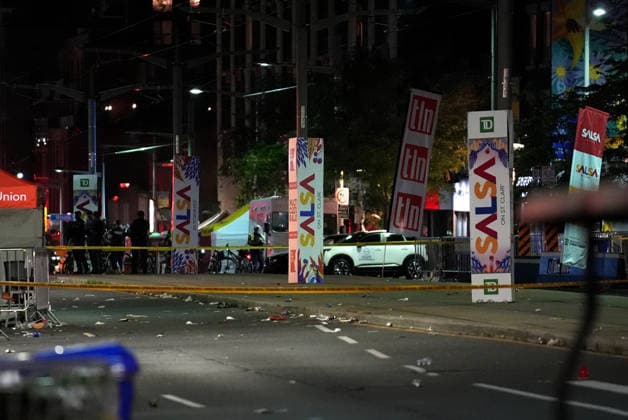 2 killed, 5 wounded in Toronto street festival shooting TORONTO, CANADA - JULY 11 : Toronto Police stand guard on St. Clair Avenue West near Arlington Avenue in Toronto, Ontario, Canada on July 11, 2026. Two people were killed and five wounded in a shooting near Canada s largest Latin street festival Saturday, according to police, who urged the public to avoid the area as officers continued their investigation. Mert Alper Dervis Anadolu Ontario Canada. Editorial use only. Please get in touch for any other usage.  Copyright: x2026xAnadoluxMertxAlperxDervÄ±Åüx