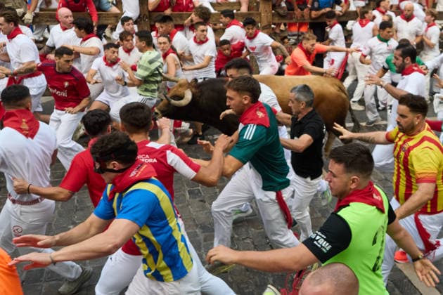 The sixth running of the bulls during the 2026 San Fermín Festival, featuring bulls from the La Palmosilla ranch, will take place on July 12, 2026, in Pamplona, Navarre, Spain. This year, bulls from the La Palmosilla ranch will headline the sixth running of the San Fermín Festival in Spain.  Copyright: xEduardoxSanzx 7660345