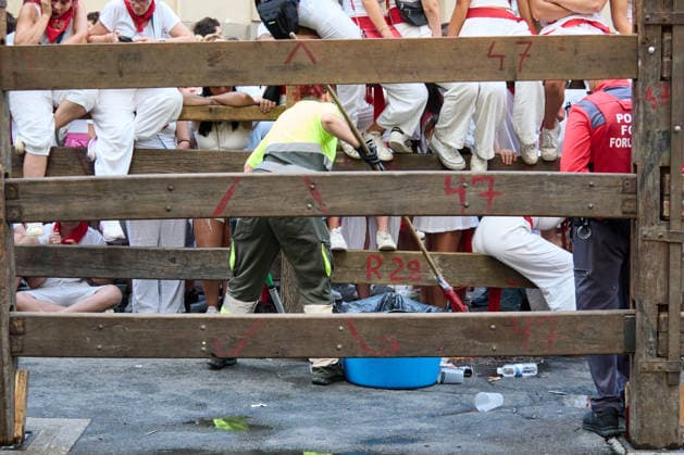 Sixth bull run of the 2026 San Fermín Festival, featuring bulls from the La Palmosilla ranch; cleaning of the route before the sixth bull run of the 2026 San Fermín Festival, on July 12, 2026, in Pamplona, Navarre, Spain. This year, bulls from the La Palmosilla ranch will headline the sixth running of the San Fermín Festival in Spain.  Copyright: xEduardoxSanzx 7660348