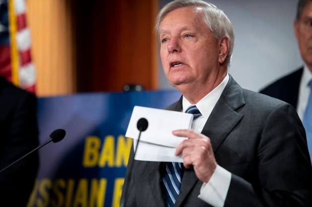 March 3, 2022, Washington, District Of Columbia, USA: United States Senator Lindsey Graham (Republican of South Carolina) offers remarks during a news conference about a bill to ban Russian energy imports, at the US Capitol in Washington, DC, Thursday, March 3, 2022 Washington USA  - ZUMAs152 20220303_faa_s152_002 Copyright: xRodxLamkeyx