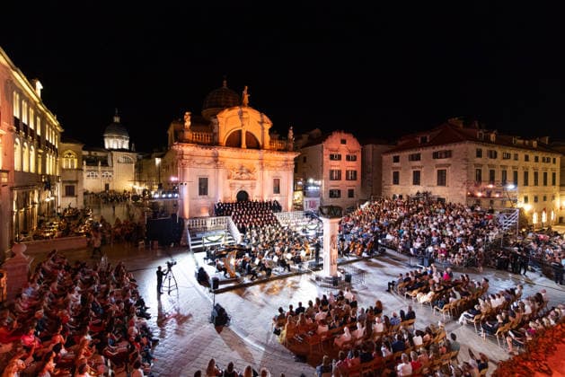 Carmina Burana performance as part of the 77th Dubrovnik Summer Festival As part of the 77th Dubrovnik Summer Festival, Carmina Burana was performed by the Munich Radio Orchestra, choir Ivan Goran Kovacic, conductor Ivan Repusi, in front of the Church of St. Blaise, in Dubrovnik, Croatia, on July 12 2026.  GrgoxJelavic PIXSELL