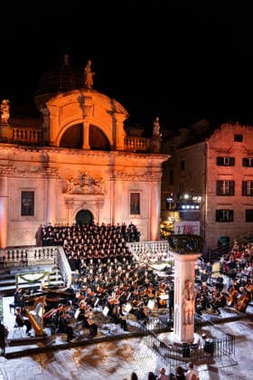 Carmina Burana performance as part of the 77th Dubrovnik Summer Festival As part of the 77th Dubrovnik Summer Festival, Carmina Burana was performed by the Munich Radio Orchestra, choir Ivan Goran Kovacic, conductor Ivan Repusi, in front of the Church of St. Blaise, in Dubrovnik, Croatia, on July 12 2026.  GrgoxJelavic PIXSELL