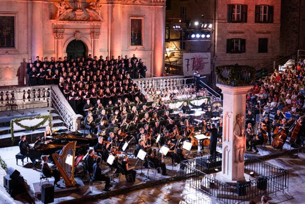 Carmina Burana performance as part of the 77th Dubrovnik Summer Festival As part of the 77th Dubrovnik Summer Festival, Carmina Burana was performed by the Munich Radio Orchestra, choir Ivan Goran Kovacic, conductor Ivan Repusi, in front of the Church of St. Blaise, in Dubrovnik, Croatia, on July 12 2026.  GrgoxJelavic PIXSELL