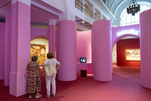 Modern Mythologies Exhibition by Ouka Leele Co at Sala Alcalá 31 Visitors to Ouka Leele’s exhibition at Sala Alcalá 31, on July 12, 2026, in Madrid, Spain. The Sala Alcalá 31 is hosting an exhibition that revisits the role of mythology in Madrid’s art scene of the 1980s through the work of Ouka Leele, alongside key artists such as El Hortelano, Ceesepe, Carlos Franco, and Sigfrido Martin Begué. July 12, 2026. Jesús Hellí. Spain  Copyright: xJesusxHellinx 7660562