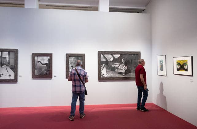 Modern Mythologies Exhibition by Ouka Leele Co at Sala Alcalá 31 Visitors to Ouka Leele’s exhibition at Sala Alcalá 31, on July 12, 2026, in Madrid, Spain. The Sala Alcalá 31 is hosting an exhibition that revisits the role of mythology in Madrid’s art scene of the 1980s through the work of Ouka Leele, alongside key artists such as El Hortelano, Ceesepe, Carlos Franco, and Sigfrido Martin Begué. July 12, 2026. Jesús Hellí. Spain  Copyright: xJesusxHellinx 7660569