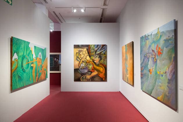 Modern Mythologies Exhibition by Ouka Leele Co at Sala Alcalá 31 Visitors to Ouka Leele’s exhibition at Sala Alcalá 31, on July 12, 2026, in Madrid, Spain. The Sala Alcalá 31 is hosting an exhibition that revisits the role of mythology in Madrid’s art scene of the 1980s through the work of Ouka Leele, alongside key artists such as El Hortelano, Ceesepe, Carlos Franco, and Sigfrido Martin Begué. July 12, 2026. Jesús Hellí. Spain  Copyright: xJesusxHellinx 7660573