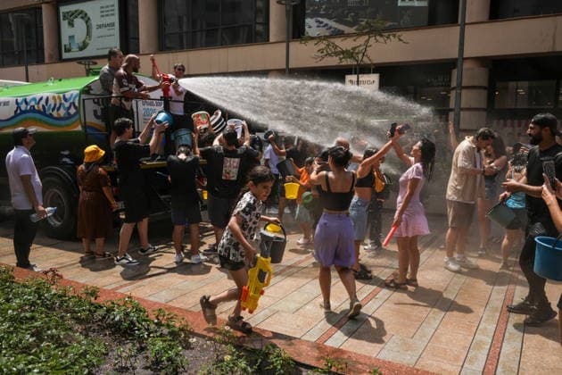 ARMENIA, YEREVAN - JULY 12, 2026: A tank truck pours water over citizens during the traditional feast of Vardavar celebrated by the Armenian Apostolic Church to mark the Transfiguration of Christ Yerevan Armenia  - ZUMAt113 20260712_zaa_t113_144 Copyright: xAlexanderxPatrinx