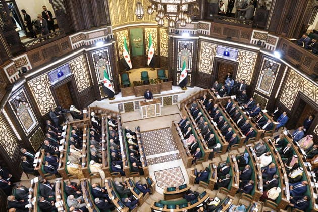 Syria s New Parliament Holds Historic Inaugural Session Damascus, Syria - July 12, 2026: Syrian President Ahmed al-Sharaa speaks during the inaugural session of Syria s newly formed People s Assembly which marks the historic first parliament session held in Damascus since the ousting of former President Bashar al-Assad. Damascus Syria Copyright: xMohammadxBashirxAldaherx