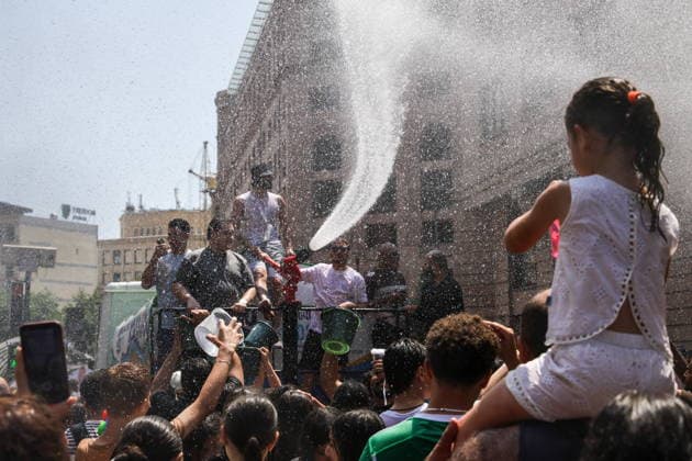 ARMENIA, YEREVAN - JULY 12, 2026: A tank truck pours water over citizens during the traditional feast of Vardavar celebrated by the Armenian Apostolic Church to mark the Transfiguration of Christ Yerevan Armenia  - ZUMAt113 20260712_zaa_t113_262 Copyright: xAlexanderxPatrinx