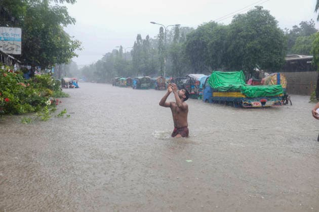 July 12, 2026, Dhaka, Dhaka, Bangladesh: Continuous rainfall submerged many roads in Dhaka under severe waterlogging on July 12, 2026. With rain continuing across the country, authorities warned that the situation could deteriorate further. The persistent downpours have also triggered flooding in several regions of Bangladesh. According to the latest reports, at least 51 people have died as a result of the floods. Dhaka Bangladesh  - ZUMAj163 20260712_zip_j163_062 Copyright: xAbuxSufianxJewelx