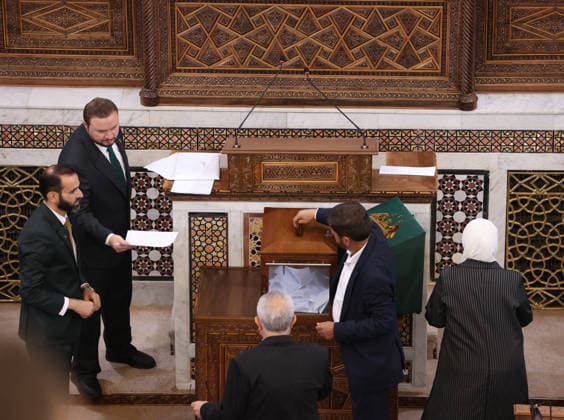 Syria holds first People s Assembly Session since Assad s fall DAMASCUS, SYRIA - JULY 12: Syria s first People s Assembly session since the fall of the Assad regime is held at the parliament building, attended by Syrian President Ahmed al-Sharaa (not seen), in Damascus, capital of Syria, on July 12, 2026. Izz Aldien Alqasem Anadolu Damascus Syria. Editorial use only. Please get in touch for any other usage.  Copyright: x2026xAnadoluxIzzxAldienxAlqasemx
