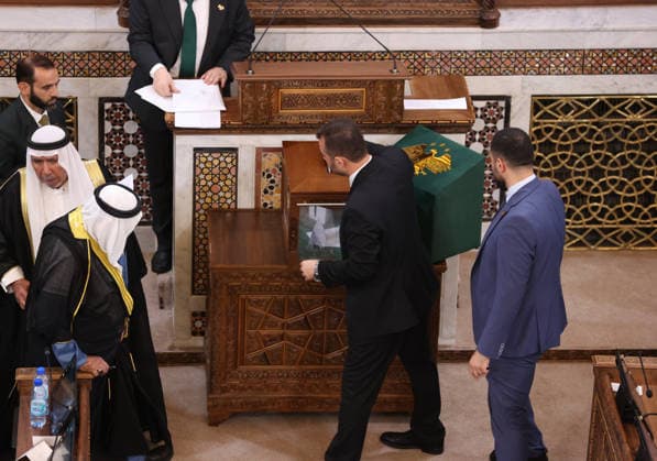 Syria holds first People s Assembly Session since Assad s fall DAMASCUS, SYRIA - JULY 12: Syria s first People s Assembly session since the fall of the Assad regime is held at the parliament building, attended by Syrian President Ahmed al-Sharaa (not seen), in Damascus, capital of Syria, on July 12, 2026. Izz Aldien Alqasem Anadolu Damascus Syria. Editorial use only. Please get in touch for any other usage.  Copyright: x2026xAnadoluxIzzxAldienxAlqasemx