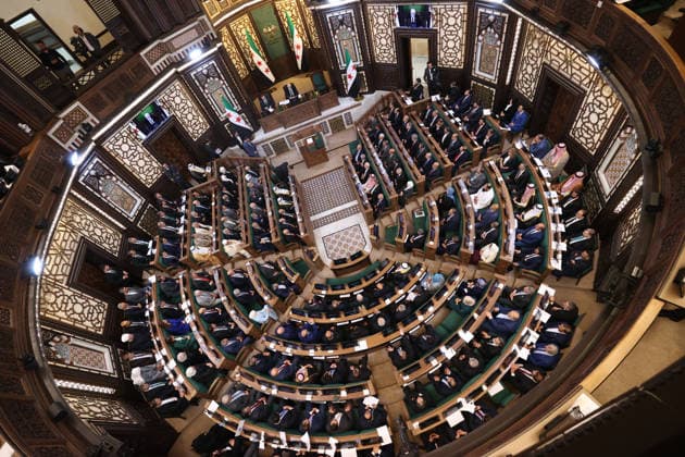 Syria holds first People s Assembly Session since Assad s fall DAMASCUS, SYRIA - JULY 12: Syria s first People s Assembly session since the fall of the Assad regime is held at the parliament building, attended by Syrian President Ahmed al-Sharaa (not seen), in Damascus, capital of Syria, on July 12, 2026. Izz Aldien Alqasem Anadolu Damascus Syria. Editorial use only. Please get in touch for any other usage.  Copyright: x2026xAnadoluxIzzxAldienxAlqasemx