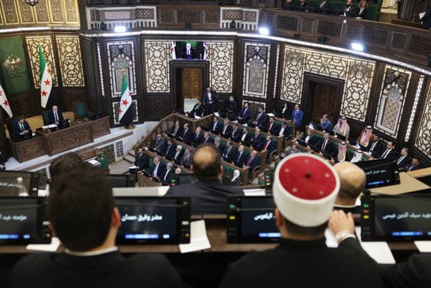 Syria holds first People s Assembly Session since Assad s fall DAMASCUS, SYRIA - JULY 12: Syria s first People s Assembly session since the fall of the Assad regime is held at the parliament building, attended by Syrian President Ahmed al-Sharaa (not seen), in Damascus, capital of Syria, on July 12, 2026. Bakr Al Kasem Anadolu Damascus Syria. Editorial use only. Please get in touch for any other usage.  Copyright: x2026xAnadoluxBakrxAlxKasemx