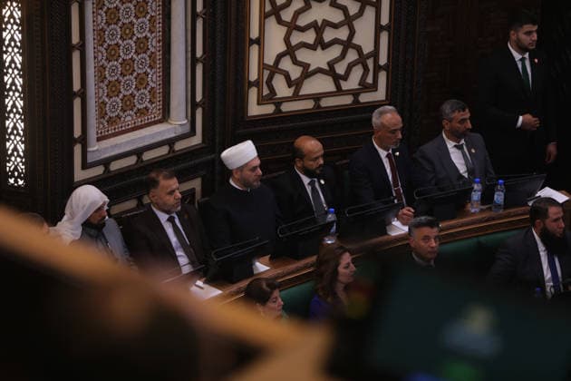 Syria holds first People s Assembly Session since Assad s fall DAMASCUS, SYRIA - JULY 12: Syria s first People s Assembly session since the fall of the Assad regime is held at the parliament building, attended by Syrian President Ahmed al-Sharaa (not seen), in Damascus, capital of Syria, on July 12, 2026. Bakr Al Kasem Anadolu Damascus Syria. Editorial use only. Please get in touch for any other usage.  Copyright: x2026xAnadoluxBakrxAlxKasemx