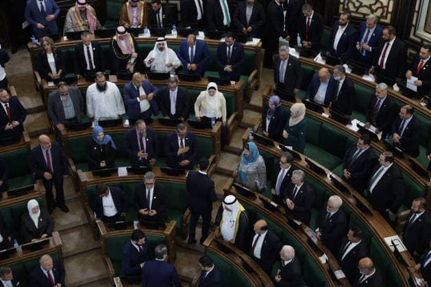 Syria holds first People s Assembly Session since Assad s fall DAMASCUS, SYRIA - JULY 12: Syria s first People s Assembly session since the fall of the Assad regime is held at the parliament building, attended by Syrian President Ahmed al-Sharaa (not seen), in Damascus, capital of Syria, on July 12, 2026. Bakr Al Kasem Anadolu Damascus Syria. Editorial use only. Please get in touch for any other usage.  Copyright: x2026xAnadoluxBakrxAlxKasemx