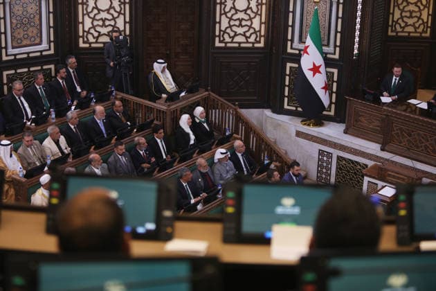 Syria holds first People s Assembly Session since Assad s fall DAMASCUS, SYRIA - JULY 12: Syria s first People s Assembly session since the fall of the Assad regime is held at the parliament building, attended by Syrian President Ahmed al-Sharaa (not seen), in Damascus, capital of Syria, on July 12, 2026. Bakr Al Kasem Anadolu Damascus Syria. Editorial use only. Please get in touch for any other usage.  Copyright: x2026xAnadoluxBakrxAlxKasemx