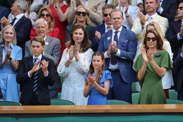 . 12 07 2026. London, United Kingdom. Prince William and Kate Middleton, the Prince and Princess of Wales and their children Prince George and Princess Charlotte at the Mens Singles Final on the last day of the Wimbledon Tennis Championships in London.  xStephenxLockx xi-Imagesx IIM-26902-0054