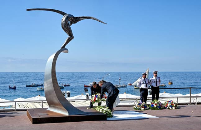 Commemorative White March in honor of the victims of the July 14, 2016, attack on the Promenade des Anglais in Nice, on July 12, 2026. The city of Nice and various victims’ associations organized a march, which began near Lenval Hospital, where the truck plowed into the crowd in 2016, killing 86 people and injuring more than 400. The procession stopped in front of the memorial sculpture *L’Ange de la Baie*, created by Jean Marie Fondacaro, for a wreath-laying ceremony before proceeding to the Albert I Garden, where everyone was able to place a white rose in front of the bandstand. The mayor of Nice, E. Ciotti, along with his partner O. Péraldi, the Prefect of the Alpes-Maritimes, L. Houttiaux, and members of his city council, such as Dep  Copyright: xBrunoxBebertx xBestimagexBrunoxBebertx xBestimagex